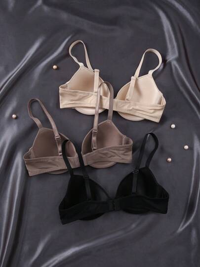 Shein Underwear&Sleepwear Basics حمالات صدر بدون حشو بلون سادة مريحة 3 قطع للنساء