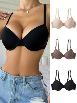 Shein Underwear&Sleepwear Basics حمالات صدر بدون حشو بلون سادة مريحة 3 قطع للنساء