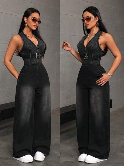 SHEIN ICON أفرول جينز بحاشية جذابة للنساء