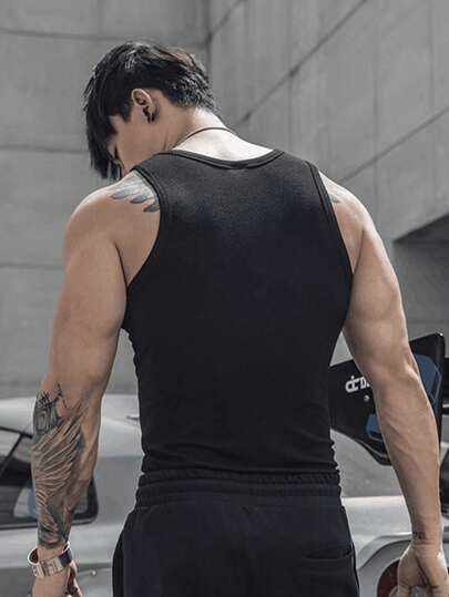 Manfinity Fitness تي شيرت رجالي رياضي أساسي بلون سادة بطراز صديق الحبيب للصيف، نمط المدرسة