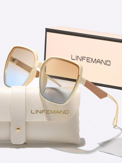 LINFEMAND نظارة شمسية بتصميم أنيق من ماركة LINFEMAND، إطار بشكل متعدد الجوانب، عدسة خفيفة الوزن ذات تدرج لون، مناسبة للقيادة والشاطئ والسفر، هدية مثالية للنساء للصيف والعطلات والأنشطة الخارجية والسفر