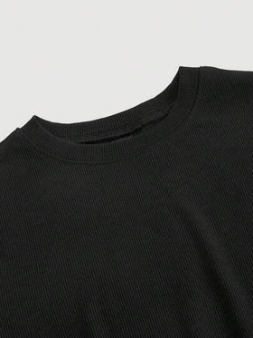 SHEIN MOD فستان قصير أسود منسوج بنمط عظمة السمك بأكمام قصيرة و طول متوسط