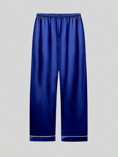 بيجاما طقم بيجاما بنات 2قطعة لسن المراهقة، توب بأكمام طويلة وبنطلون، اللون الأزرق الداكن