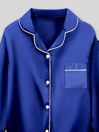 بيجاما طقم بيجاما بنات 2قطعة لسن المراهقة، توب بأكمام طويلة وبنطلون، اللون الأزرق الداكن