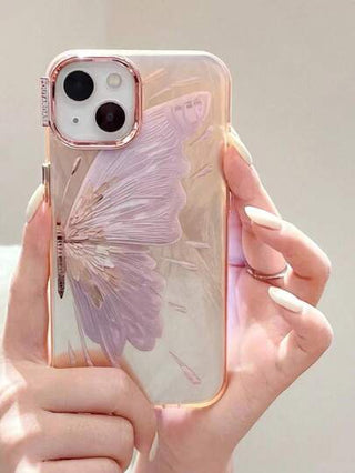 قضية واقية من الفضة المطلية بالذهب بتصميم الفراشة المتوافقة مع هواتف iPhone 15 Pro Max/14 Pro، من مواد السيليكون الحماية لتغطية كاملة، مقاومة للصدمات وتصميم أنيق، متوافقة مع طرازات iPhone 13 Pro/12