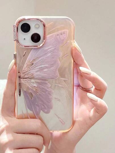 قضية واقية من الفضة المطلية بالذهب بتصميم الفراشة المتوافقة مع هواتف iPhone 15 Pro Max/14 Pro، من مواد السيليكون الحماية لتغطية كاملة، مقاومة للصدمات وتصميم أنيق، متوافقة مع طرازات iPhone 13 Pro/12