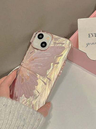 قضية واقية من الفضة المطلية بالذهب بتصميم الفراشة المتوافقة مع هواتف iPhone 15 Pro Max/14 Pro، من مواد السيليكون الحماية لتغطية كاملة، مقاومة للصدمات وتصميم أنيق، متوافقة مع طرازات iPhone 13 Pro/12