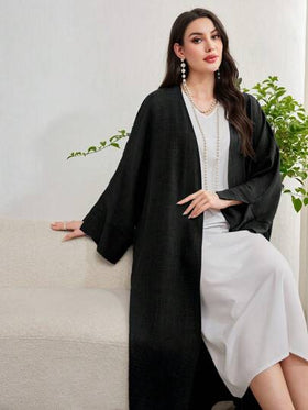 Al Najma عباية نسائية طويلة الأكمام لون سادة بسيطة محتشمة للاستخدام اليومي ، ردَاء