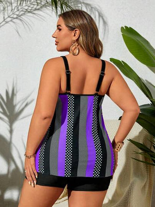 Swim Lushoire ملابس سباحة كاجوال من نوع تانكينى مطبوعة بالنقاط والخطوط، مناسبة للمرأة ذات الحجم الكبير، لقضاء عطلة الصيف على الشاطئ