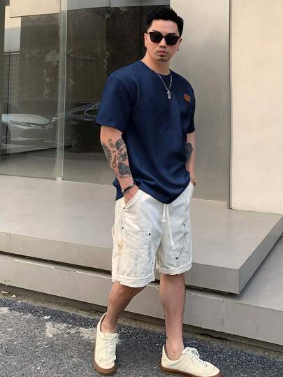 DAZY T-shirt كاجوال بأكمام قصيرة ورقبة مستديرة مطبوع عليه حرف لرجال الصيف