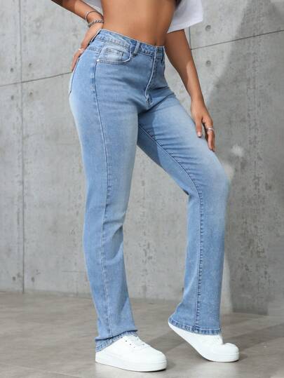 SHEIN ICON بنطلون جينز دينيم كاجوال فضفاض للنساء مع جيوب