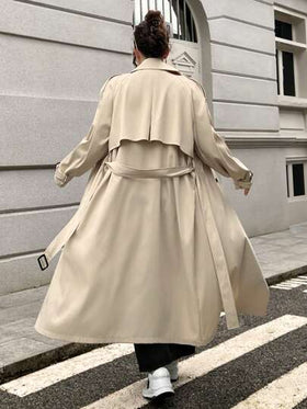 SHEIN EZwear معطف خندق طويل بني داكن للبدانة للخريف المبكر