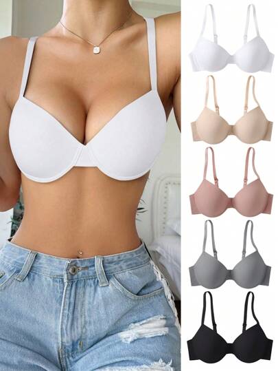DesireSculpt 5قطع ملابس داخلية للنساء ذات لون أحادي بسيطة بحمالات رفيعة وظهر مكشوف مع حمالات للصدر