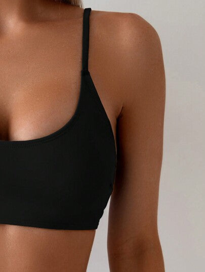 Swim Basics طقم بكيني بقطعتين بسيط وصيفي وجذاب للسيدات، بدلة سباحة سوداء