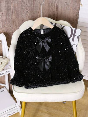 SHEIN Elladie kids جاكيت أنيق و فخم للفتاة الصغيرة مع فراشة مزينة بخرز و شريط لامع، مثالي للحفلات، المناسبات الخاصة و الارتداء اليومي في فصل الخريف