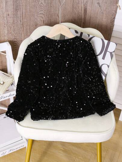SHEIN Elladie kids جاكيت أنيق و فخم للفتاة الصغيرة مع فراشة مزينة بخرز و شريط لامع، مثالي للحفلات، المناسبات الخاصة و الارتداء اليومي في فصل الخريف