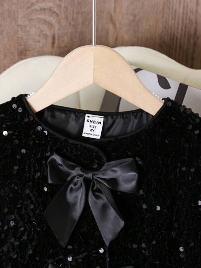 SHEIN Elladie kids جاكيت أنيق و فخم للفتاة الصغيرة مع فراشة مزينة بخرز و شريط لامع، مثالي للحفلات، المناسبات الخاصة و الارتداء اليومي في فصل الخريف