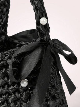 SHEIN MOD حقيبة دلو مزخرفة باللؤلؤ المنسوج أنيقة للسيدات الشابات