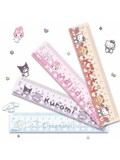 أدوات مكتبية ومدرسية Sanrio 1/4 مسطرة بلاستيكية مع تصاميم كرتونية جميلة - أدوات قرطاسية مدرسية، مثالية كهدايا لأعياد الميلاد والحفلات