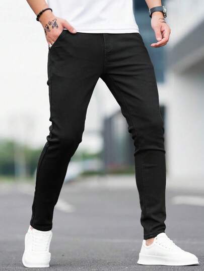 Manfinity Homme بنطلون جينز أساسي جيوب الرجال ضيق