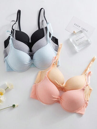 Shein Underwear&Sleepwear Basics مجموعة من 5 حمالات صدر بسيطة للسيدات مع أسلاك للجمع والرفع، لباس ري-اضي