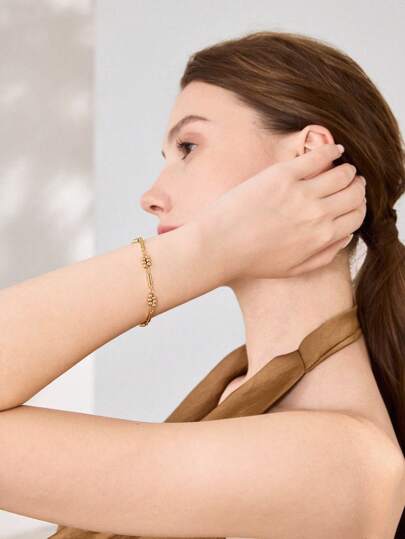 MOTF PREMIUM سوار بسلسلة رابطة مخرزة مطلي بالذهب عيار 18