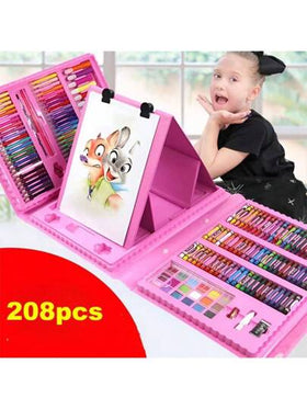 208 قطعة مجموعة رسم، أقلام شمع، أقلام تلوين مائية، أقلام ألوان، أدوات رسم وتلوين، عودة إلى المدرسة، لوازم مدرسية