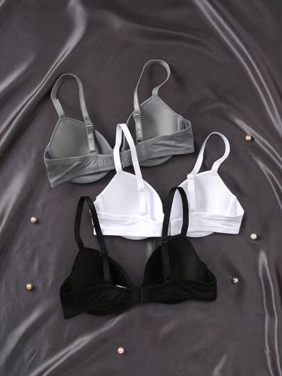 Shein Underwear&Sleepwear Basics 3قطع/طقم ملابس داخلية نسائية بدون سلك ذات لون موحّد