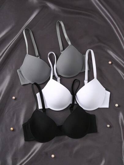 Shein Underwear&Sleepwear Basics 3قطع/طقم ملابس داخلية نسائية بدون سلك ذات لون موحّد