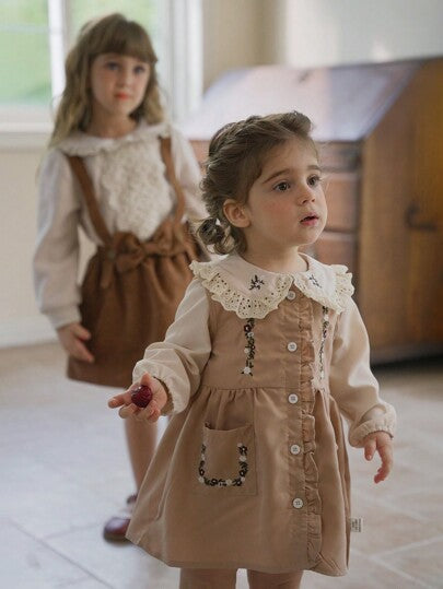فساتين بيبي Vintaside Kids طقم فستان ذو ثوب وبذلة مطرزة للبنات 2قطعة ، للربيع والخريف