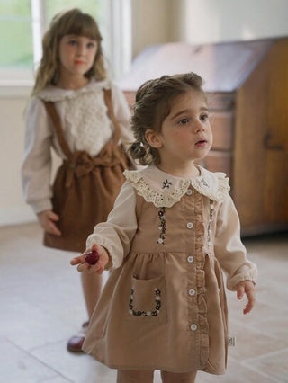 فساتين بيبي Vintaside Kids طقم فستان ذو ثوب وبذلة مطرزة للبنات 2قطعة ، للربيع والخريف