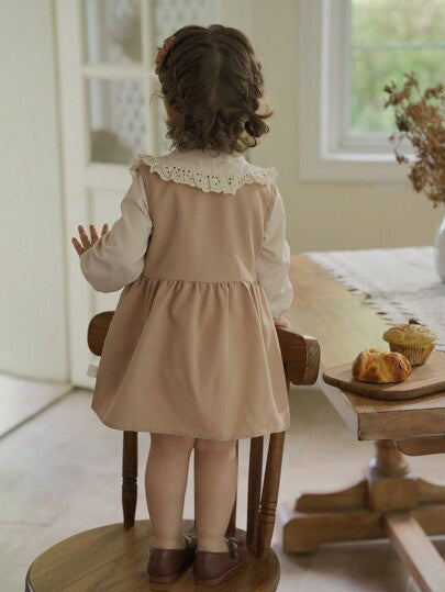 فساتين بيبي Vintaside Kids طقم فستان ذو ثوب وبذلة مطرزة للبنات 2قطعة ، للربيع والخريف