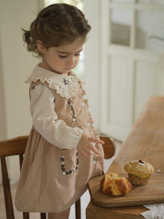 فساتين بيبي Vintaside Kids طقم فستان ذو ثوب وبذلة مطرزة للبنات 2قطعة ، للربيع والخريف