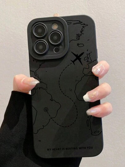 1 غطاء هاتف TPU مطفأ مقاوم للسقوط بطبعة طائرة/خريطة متوافق مع هواتف iPhone 16/11، 15 برو ماكس، 14 برو ماكس/جالاكسي، سام/هونر X6A، X7B، X8B/13C/نوت 13/أوبو A78 غطاء واقي