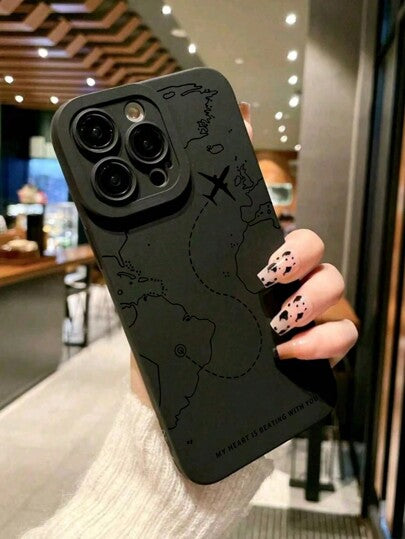 1 غطاء هاتف TPU مطفأ مقاوم للسقوط بطبعة طائرة/خريطة متوافق مع هواتف iPhone 16/11، 15 برو ماكس، 14 برو ماكس/جالاكسي، سام/هونر X6A، X7B، X8B/13C/نوت 13/أوبو A78 غطاء واقي