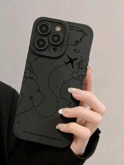 1 غطاء هاتف TPU مطفأ مقاوم للسقوط بطبعة طائرة/خريطة متوافق مع هواتف iPhone 16/11، 15 برو ماكس، 14 برو ماكس/جالاكسي، سام/هونر X6A، X7B، X8B/13C/نوت 13/أوبو A78 غطاء واقي