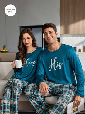 SHEIN طقم بيجامة رجالي كاجوال مكون من ملابس علوية وبنطلون مطبوع بنقشة المربعات، ملابس خريف وشتاء