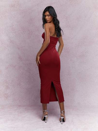 MISSGUIDED فستان ميداكسي بتصميم عقدة مبرومة بالظهر مع شق في الهم وبدون حمالات