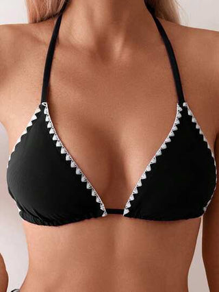 Swim Basics بيكيني بنقشة تباين وبيكيني للنساء للعطلات الشاطئية الصيفية