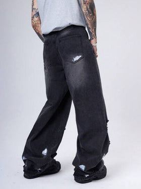 Manfinity Denimwave 2000 جينز أسود للرجال مغسول مشوه فضفاض عفوي