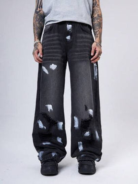 Manfinity Denimwave 2000 جينز أسود للرجال مغسول مشوه فضفاض عفوي