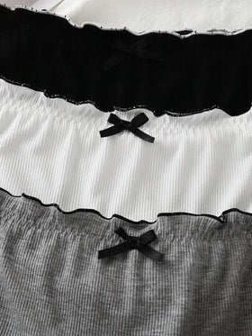 PetitDoll 3قطعة/طقم سراويل نسائية كاجوال بيشكل مرقع من الدانتيل وخصر محبوك