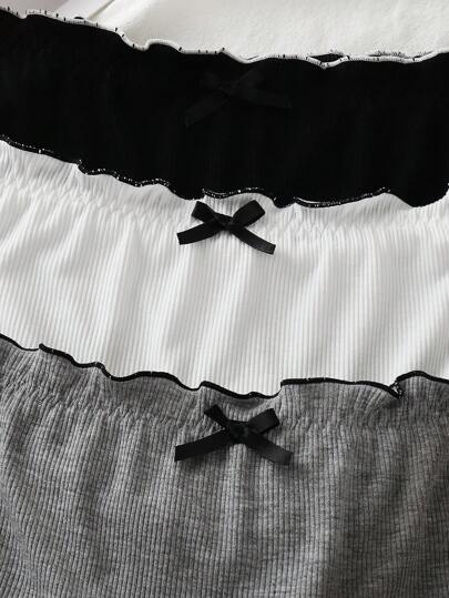 PetitDoll 3قطعة/طقم سراويل نسائية كاجوال بيشكل مرقع من الدانتيل وخصر محبوك