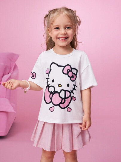 تيشيرتات بناتي HELLO KITTY AND FRIENDS |  تي شيرت T أبيض بطبعة فراشة كاجوال للفتاة الصغيرة, صيف