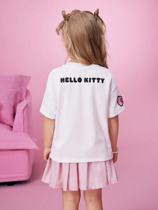 تيشيرتات بناتي HELLO KITTY AND FRIENDS |  تي شيرت T أبيض بطبعة فراشة كاجوال للفتاة الصغيرة, صيف