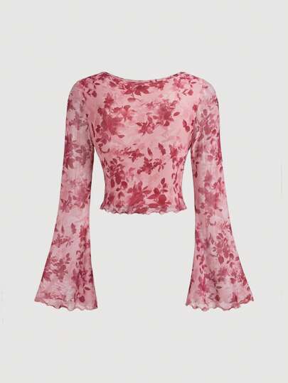 SHEIN MOD قميص نسائي بأكمام جرس وربطة أمامية، طراز فينتاج، مناسب لمناسبات الهالوين والخريف والريف، أكمام طويلة، مناسب للخروج