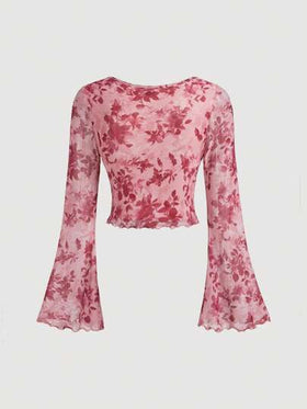 SHEIN MOD قميص نسائي بأكمام جرس وربطة أمامية، طراز فينتاج، مناسب لمناسبات الهالوين والخريف والريف، أكمام طويلة، مناسب للخروج