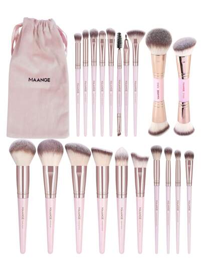 MAANGE 20 قطعة طقم فرش مكياج ناعمة، فرشاة بودرة فرشاة أحمر الخدود فرشاة concealer فرشاة التشكيل فرشاة تحديد الأنف فرشاة ظلال العيون فرشاة التلوين فرشاة الحواجب فرشاة eyeliner فرشاة الشفاه فرشاة التفاصيل + 1 حقيبة تخزين مخملية باللون الوردي ، أدوات...