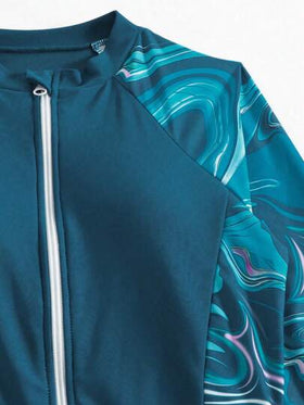 Swim Shayni بوركيني مطبوع بطبعة الرخام مع تنورة الشاطئ صيفي مع سوستة أمامية