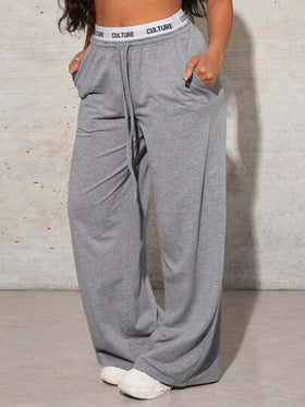 SHEIN SXY سروال رياضي رمادي فضفاض عادي للنساء برباط على الخصر مع شريط حروف محبوك
